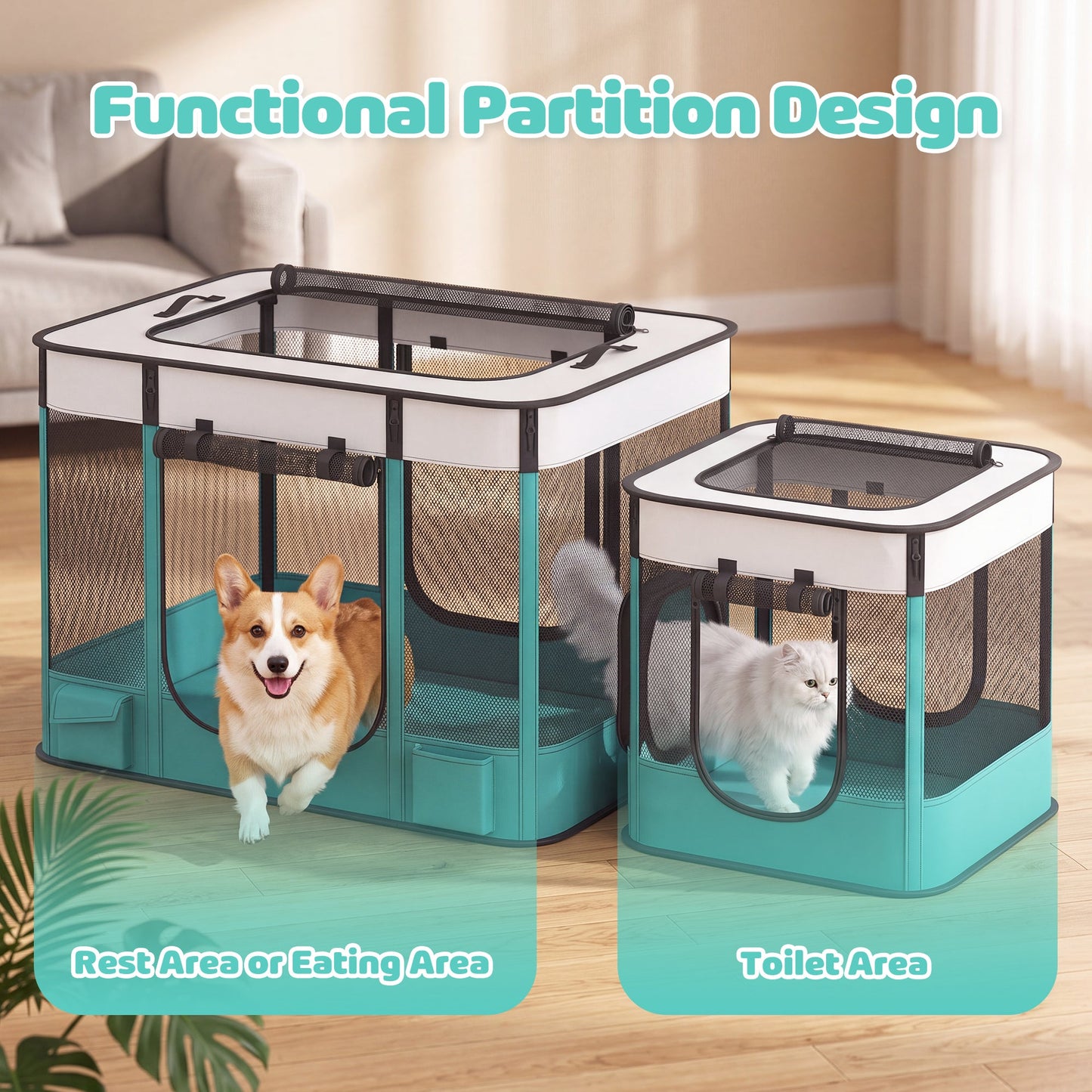 Advwin 2-in-1 Foldable Pet Playpen for Dogs & Cats
