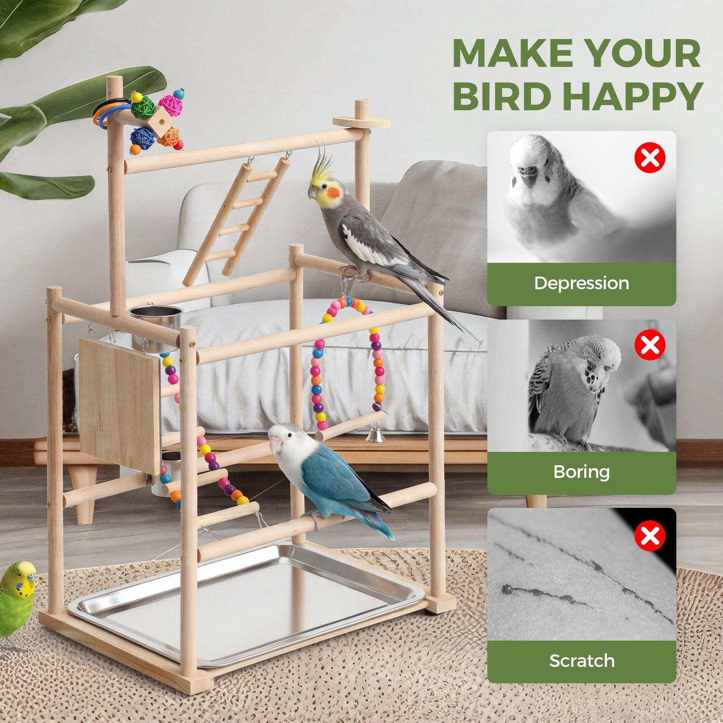 Advwin 3 Layer Parrot Perch Stand with Mirror