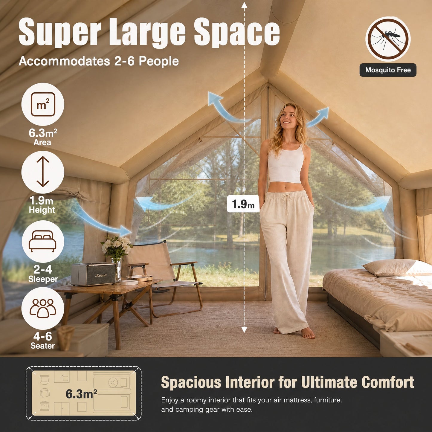Advwin 2-6 Person Inflatable Glamping Tent with Pump