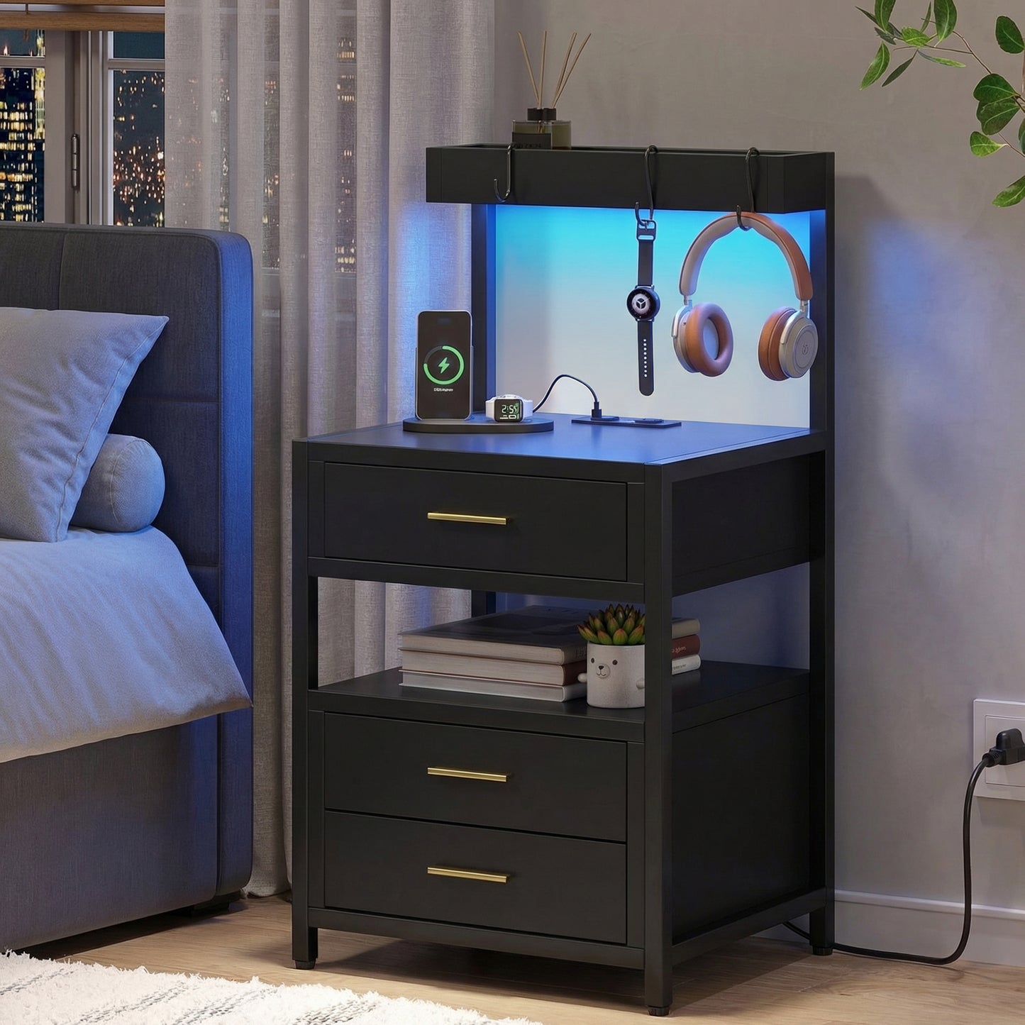 Advwin Bedside Table with Charging Station