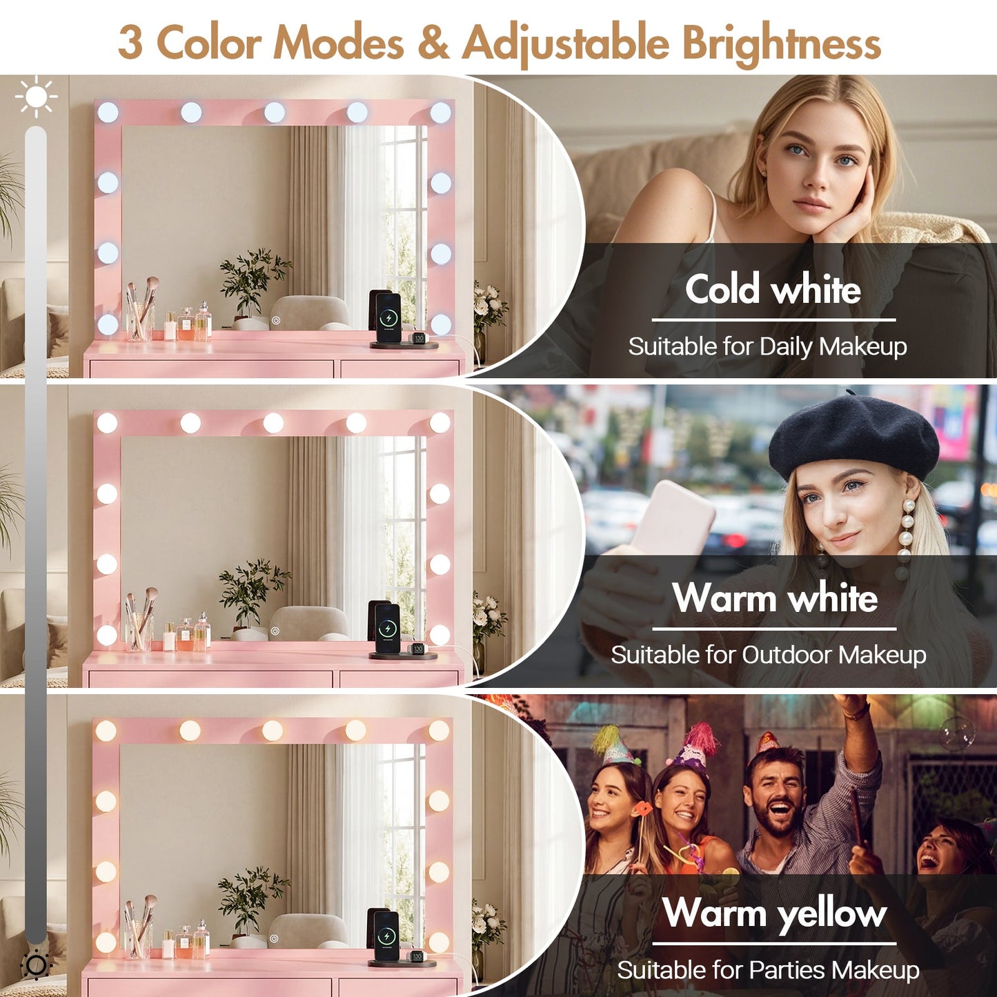 Advwin Dressing Table with Mirror and 11 Light Bulbs