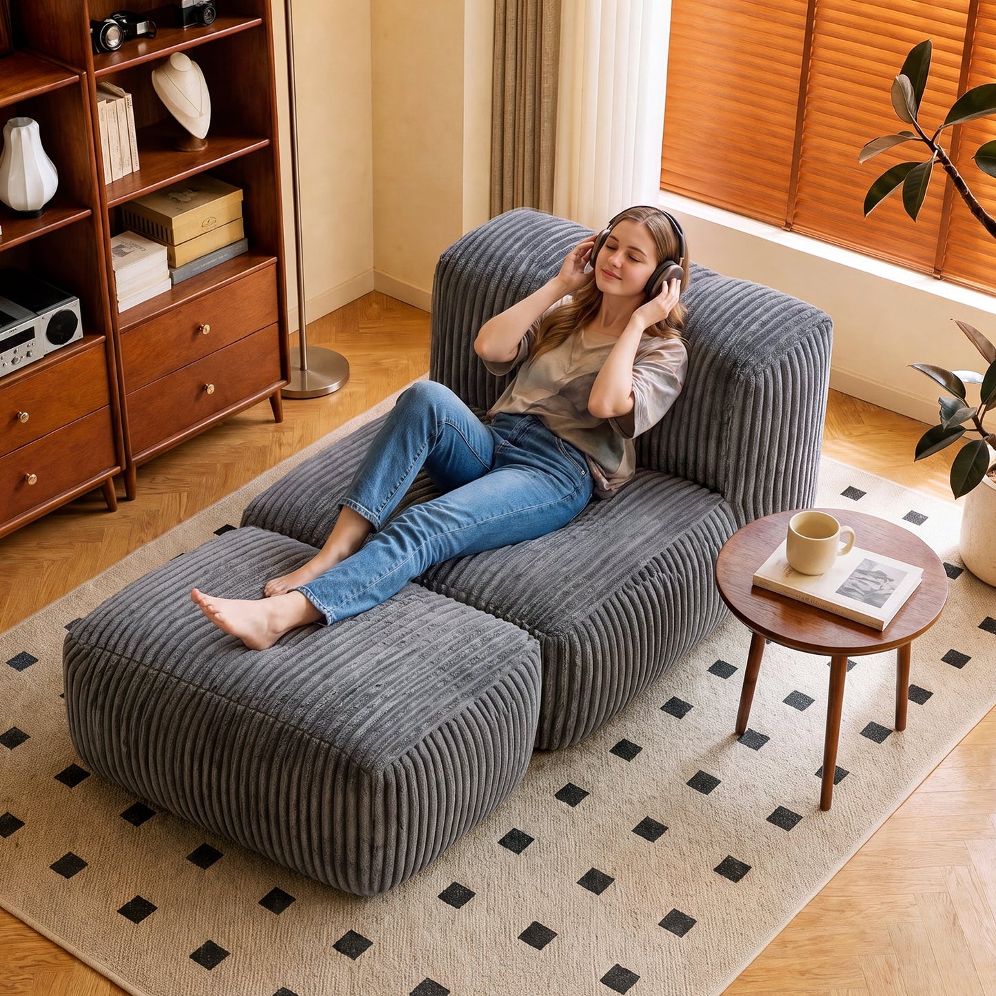 Advwin Bean Bag Floor Sofa w/ High-Density Foam