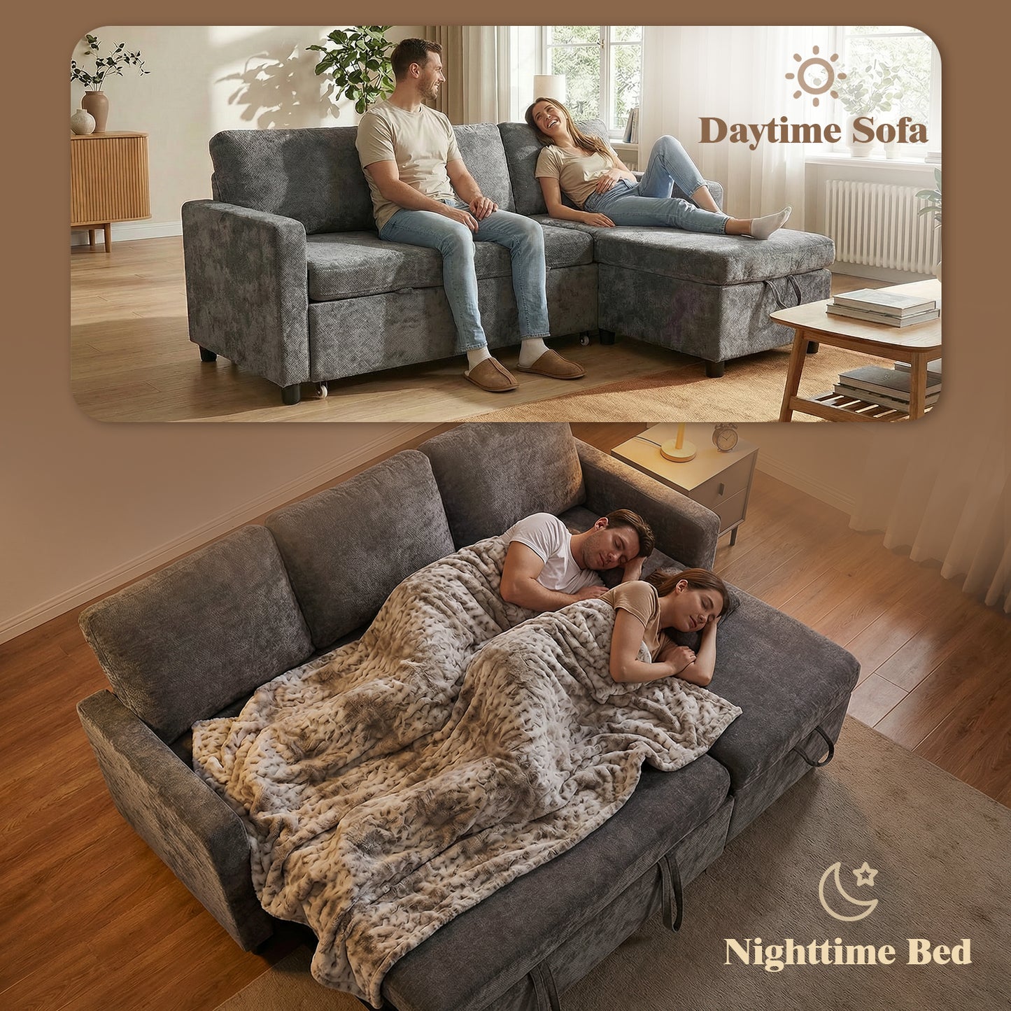 Advwin 194cm L-Shape Sleeper Sofa Bed w/ Storage