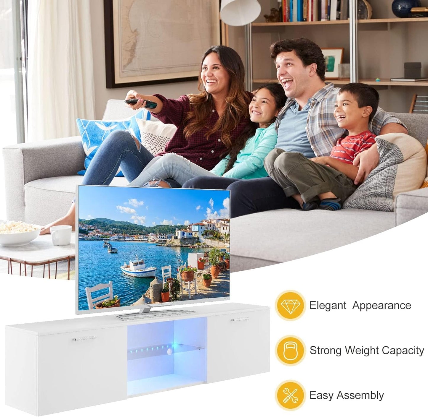 Advwin LED TV Unit Cabinet Entertainment Unit White