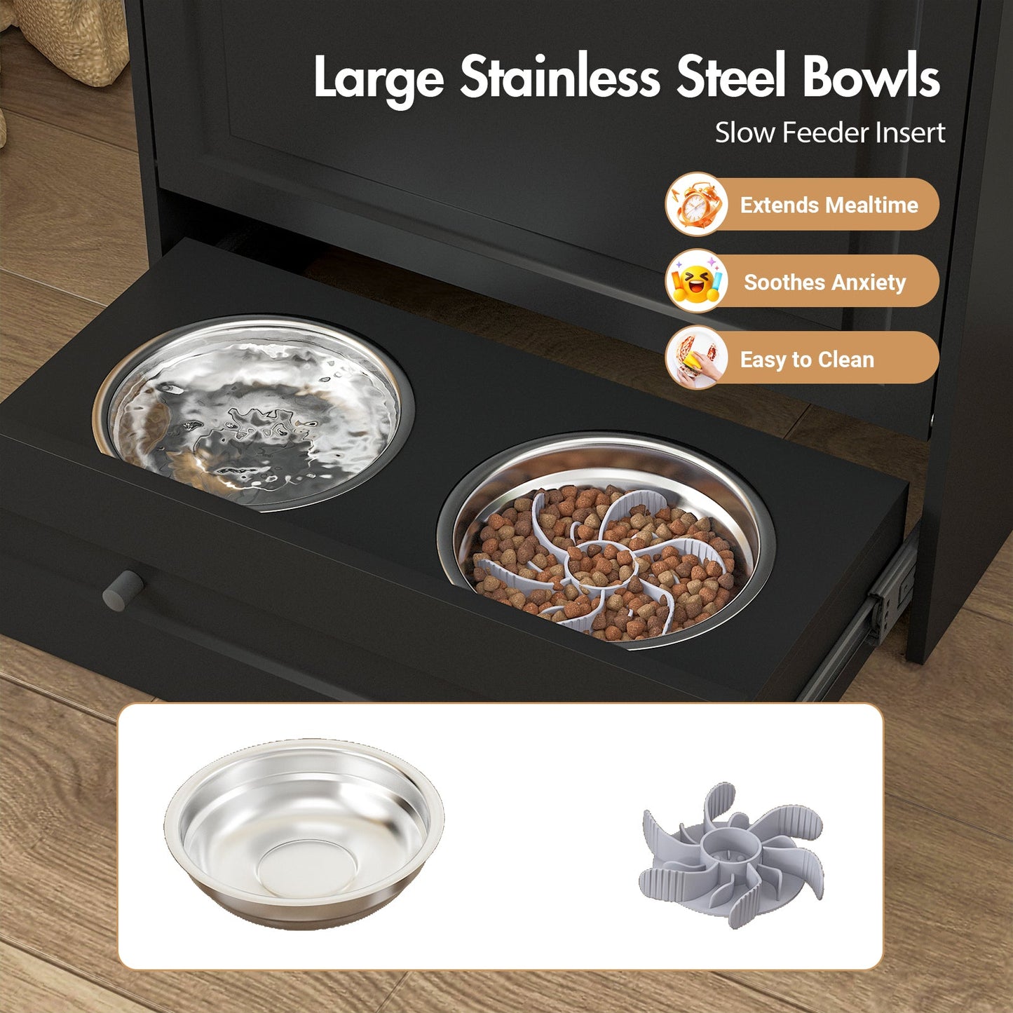 Advwin Dog Feeding Station with Storage & Steel Bowls