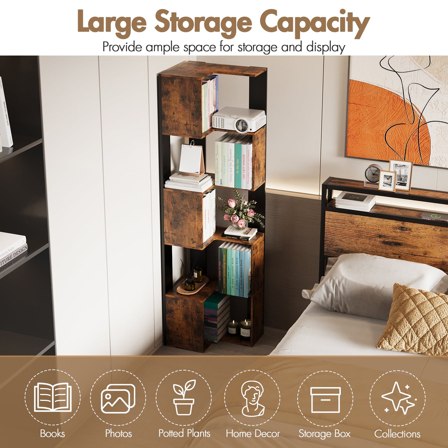 Advwin 5-Tier Corner Bookshelf 160cm