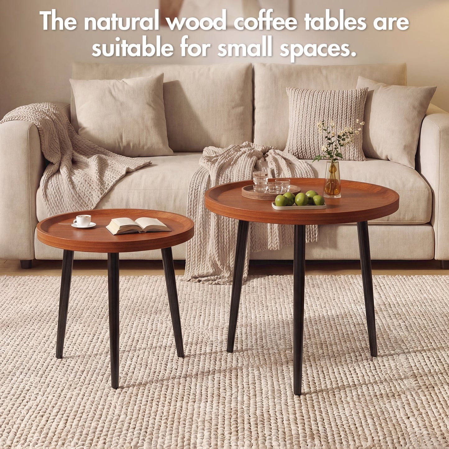 Advwin Walnut Nesting Coffee Tables Set of 2