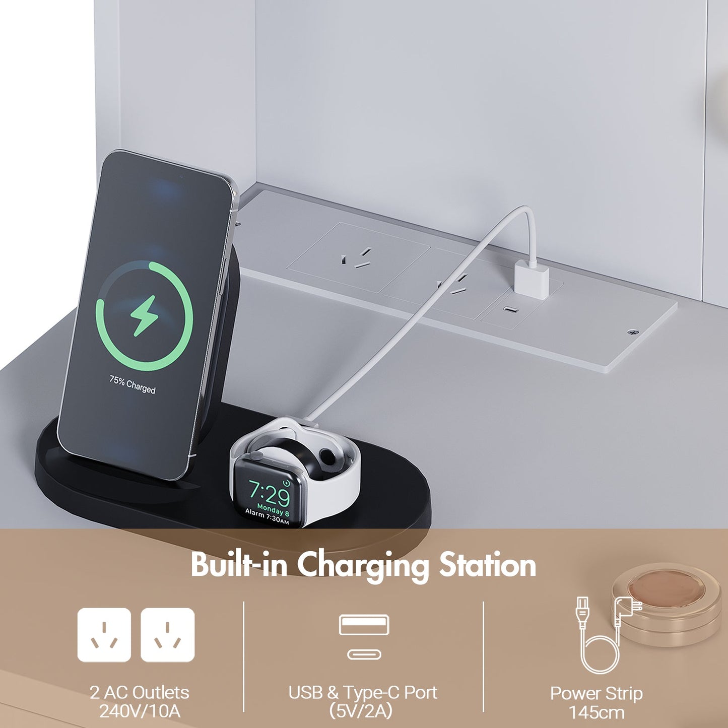 Advwin Vanity Desk with Lighted Mirror and Charging Port