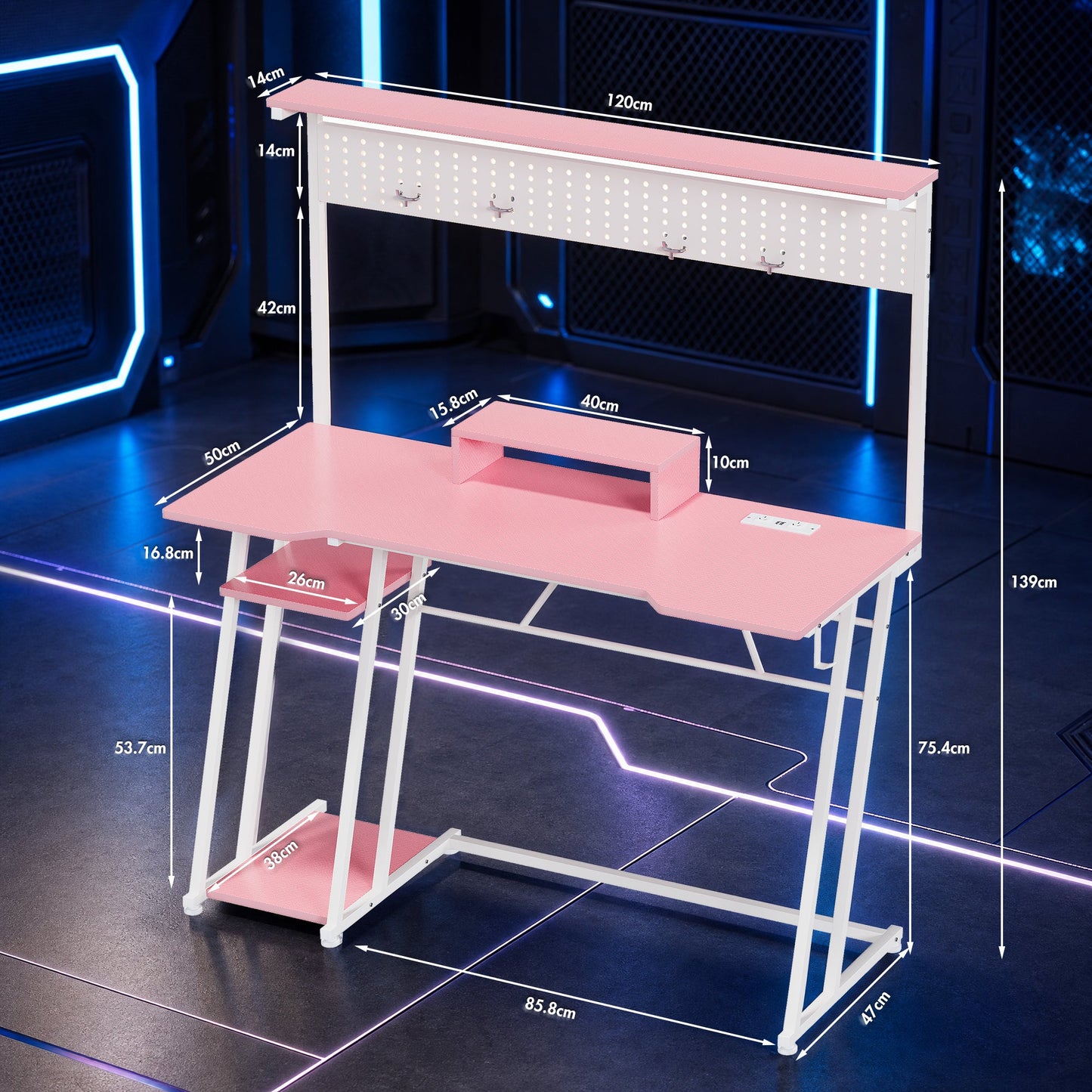 Advwin 120cm LED Gaming Desk w/ Movable Monitor Stand