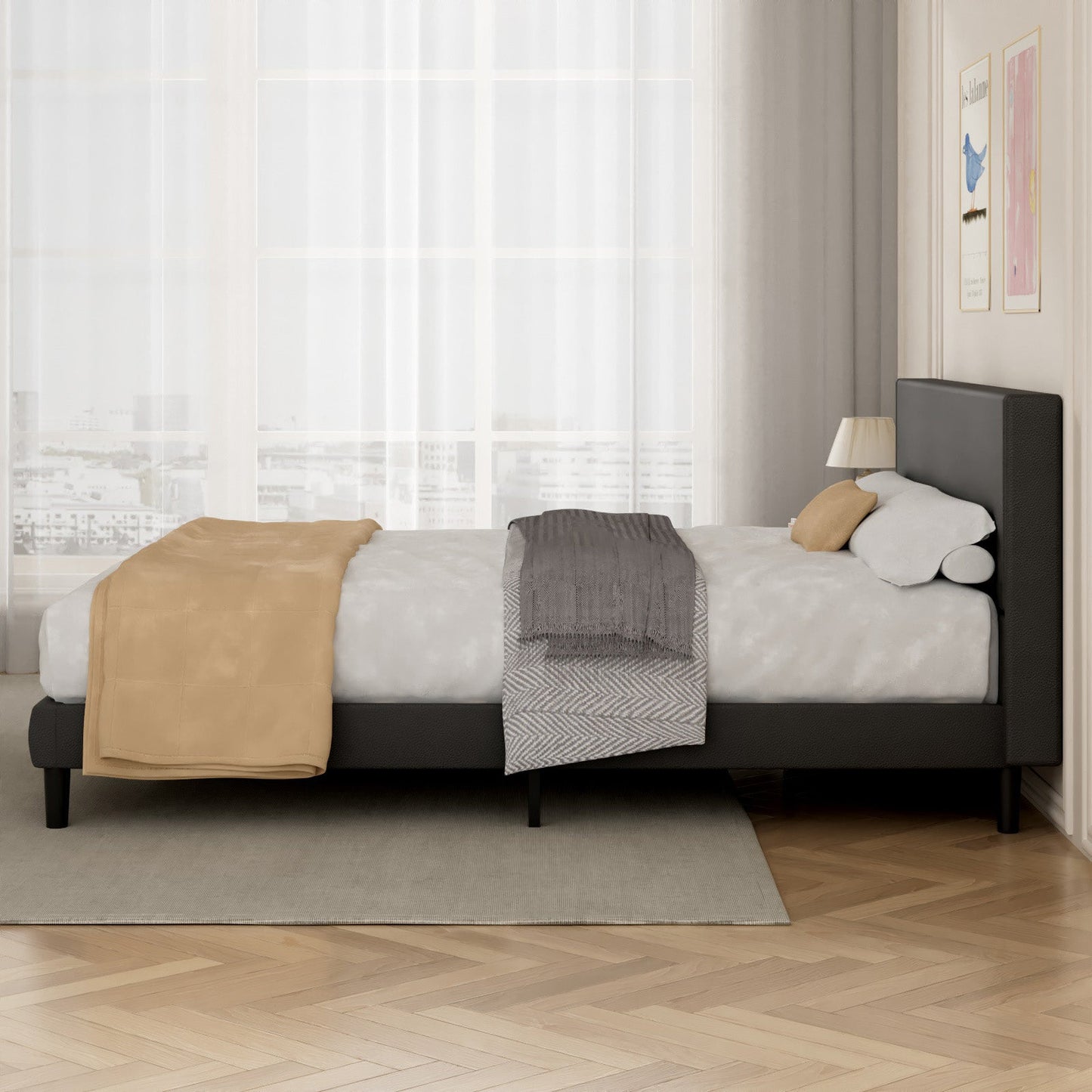 Advwin Single Bed Frame Upholstered Black Platform Base (Pre-Order)