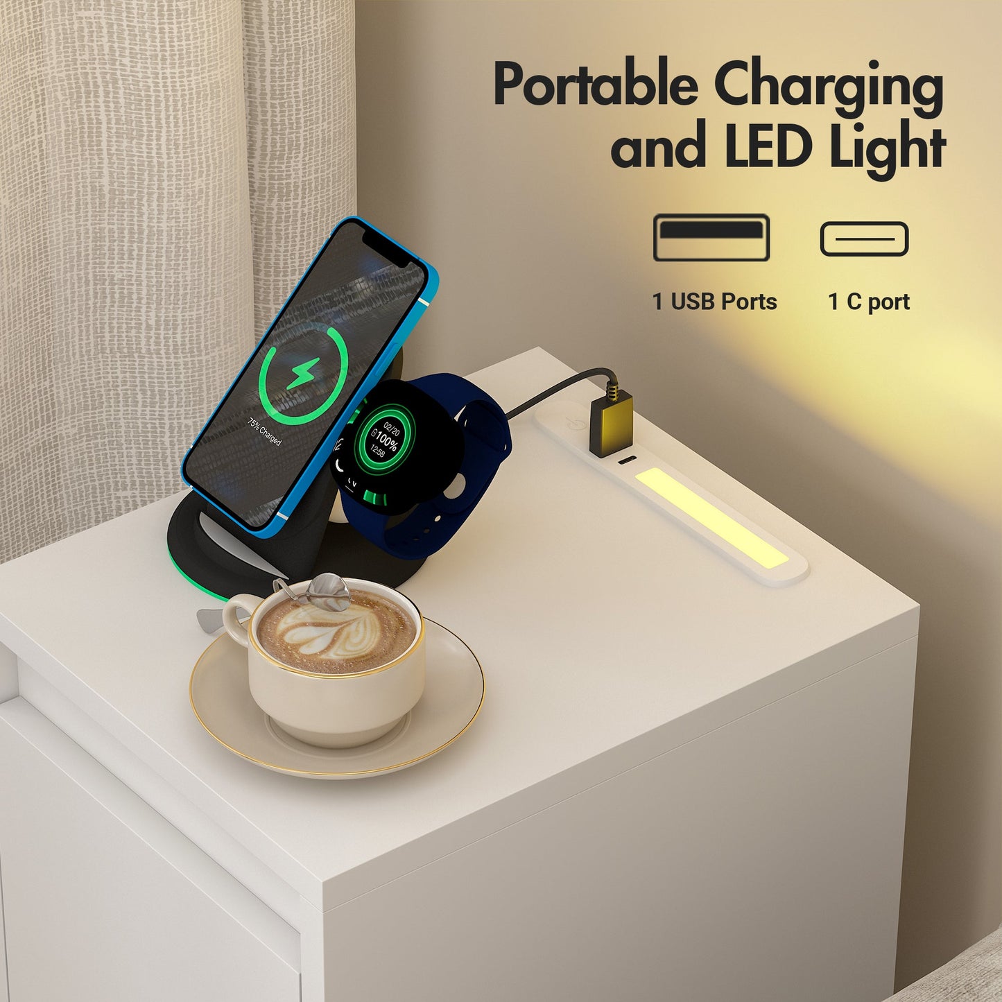 Advwin 2 ×LED End Table Sofa Side Table