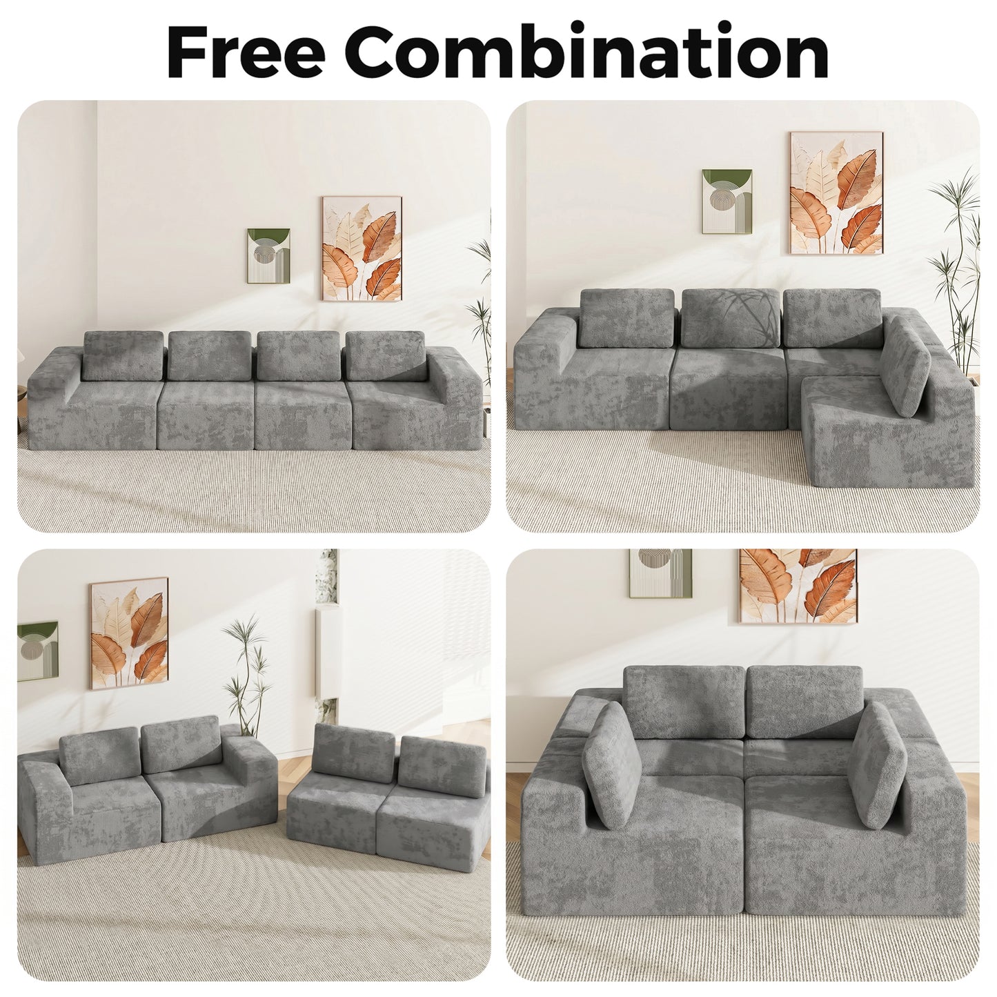 Advwin 4 Seater L-Shaped Chenille Modular Sectional Sofa