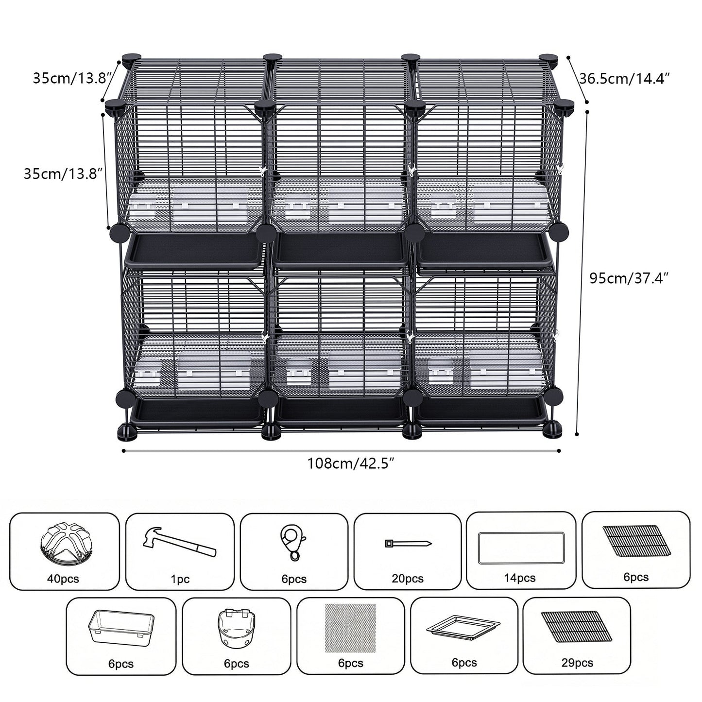 Advwin Modular Metal Small Animal Cage with Feeder and Tray