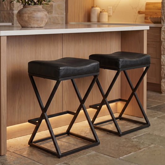 Advwin Set of 2 PU Leather Bar Stools with Footrest