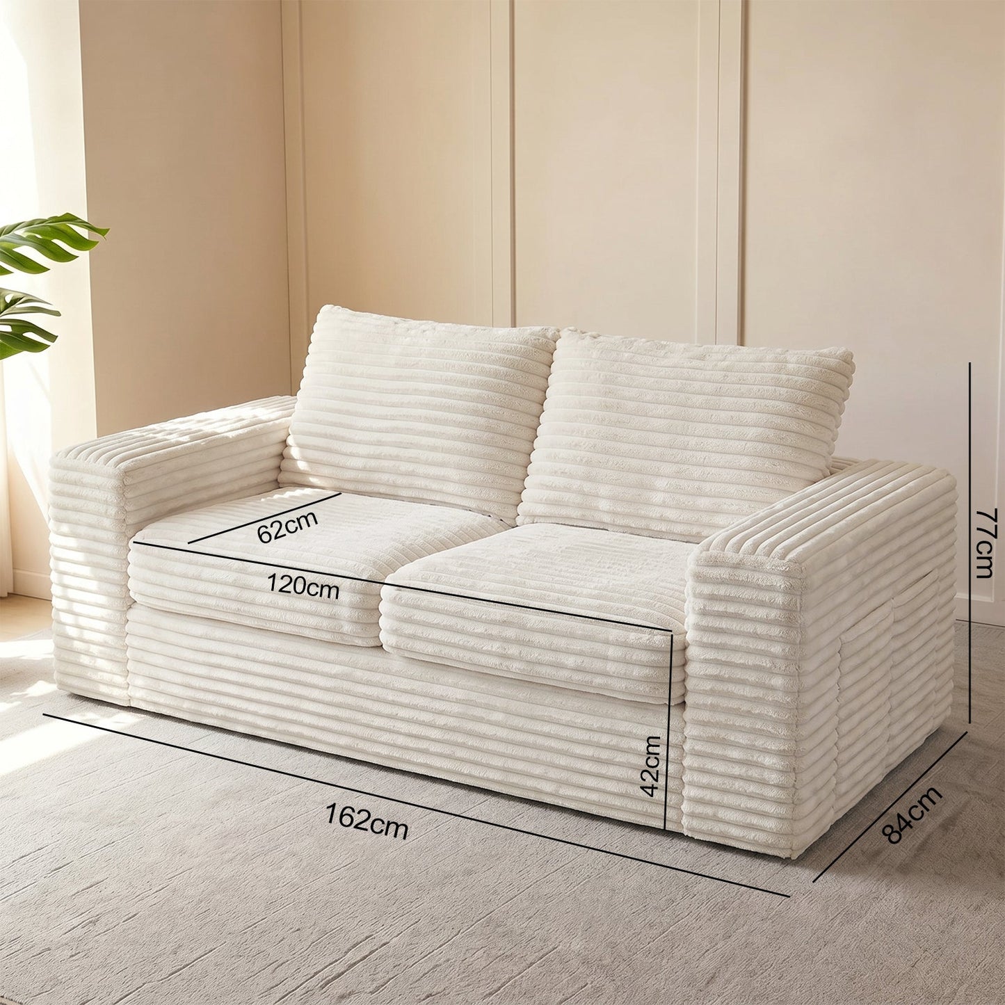 Advwin 162cm Loveseat Floor Sofa Corduroy Boneless Couch