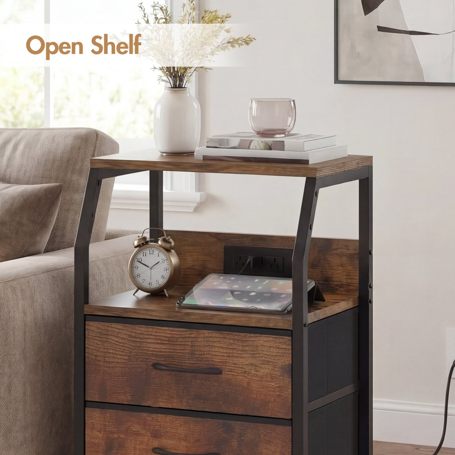 Advwin Set of 2 Bedside Table with 4 Drawers