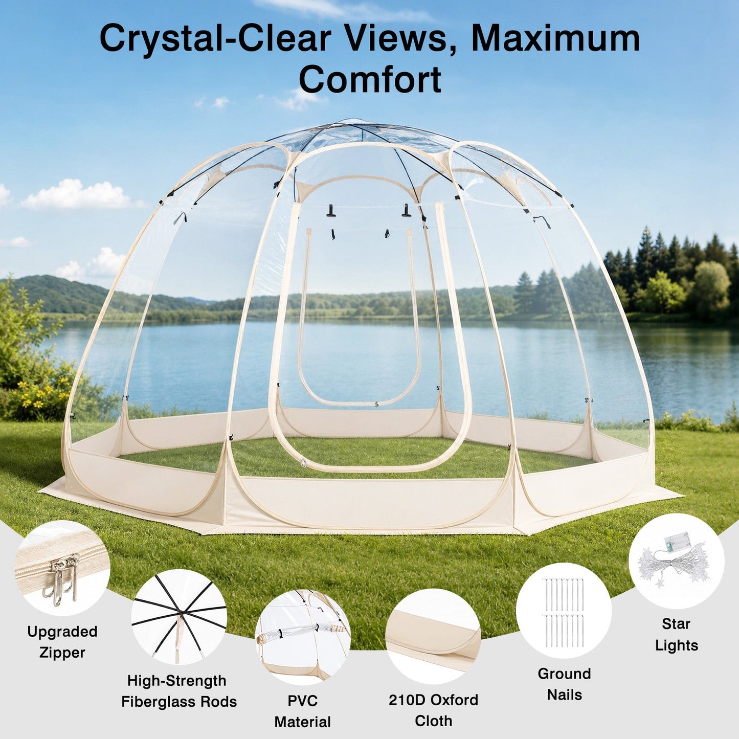 Advwin 6-15 Person Clear Bubble Dome Tent with Windows