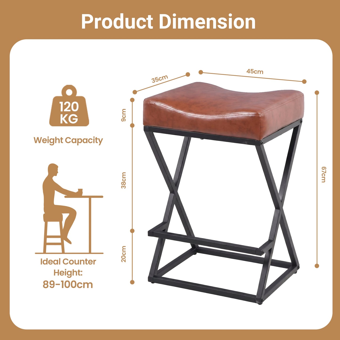 Advwin Set of 4 PU Leather Bar Stools with Footrest