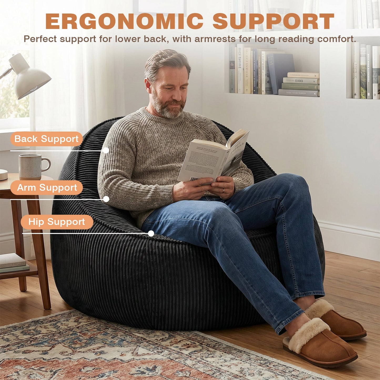 Advwin 90*92cm Corduroy Beanbag Sofa with Backrest