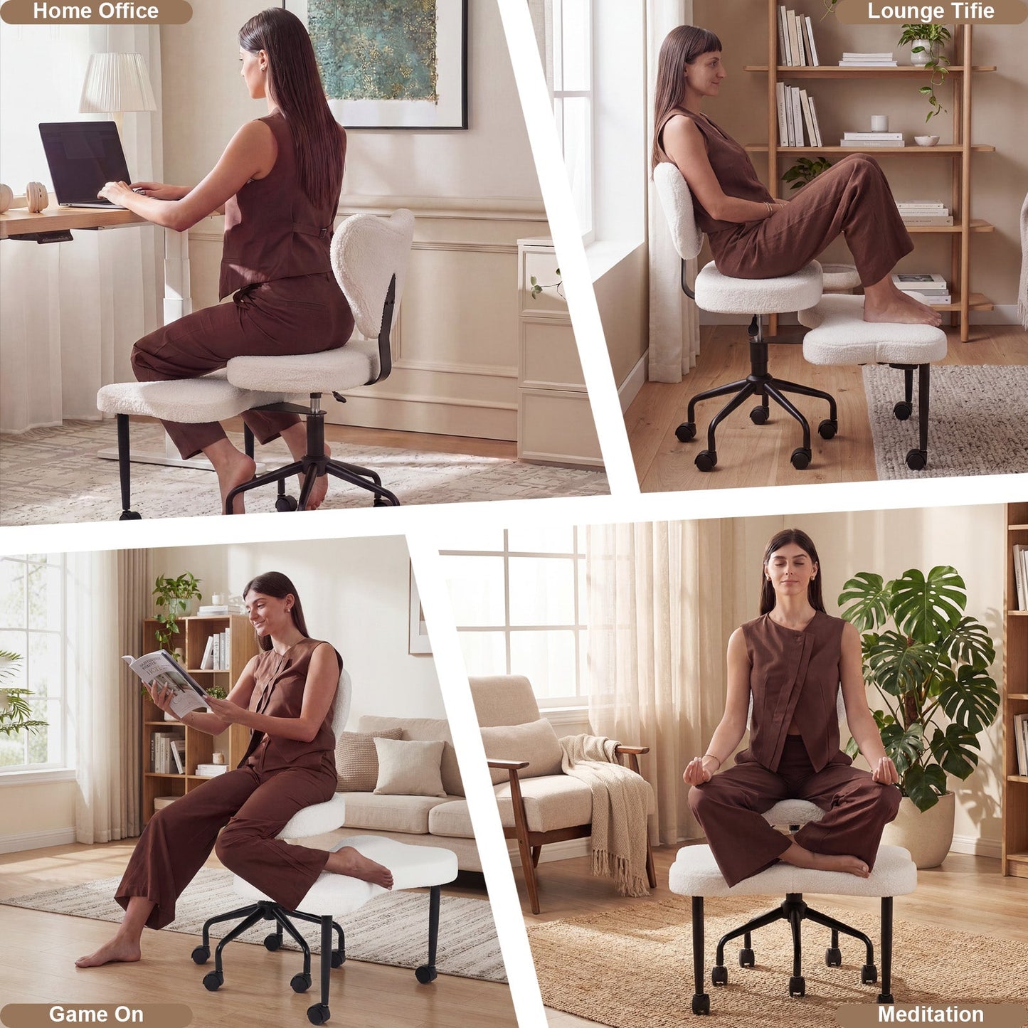 Advwin 360° Ergonomic Cross Legged Office Chair White