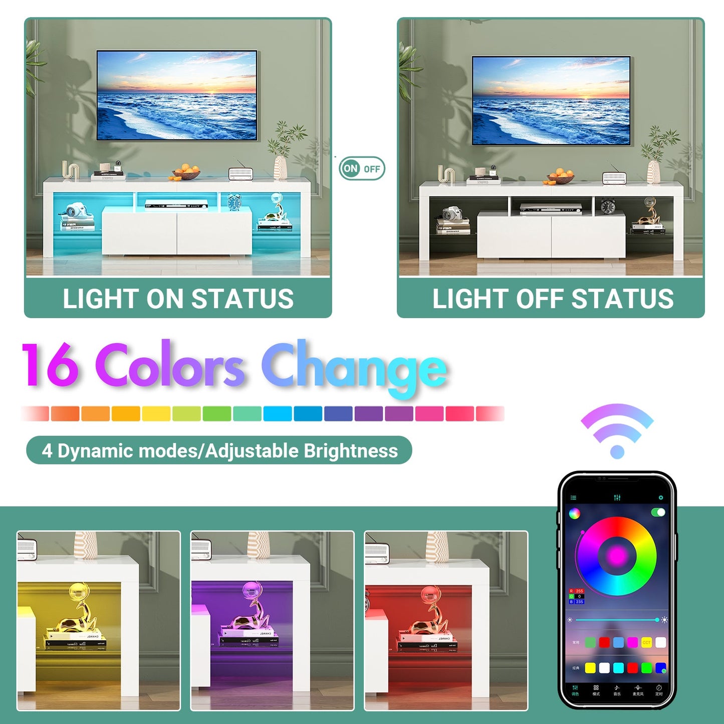 Advwin 160cm Entertainment Unit TV Stand with RGB LED Light