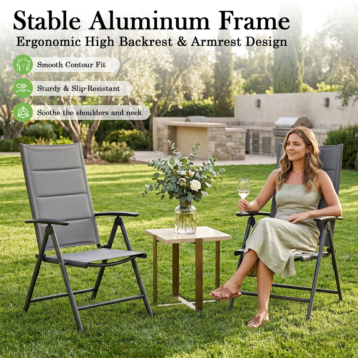 Advwin Folding Patio Chairs Set of 2 w/ Adjustable Backrest