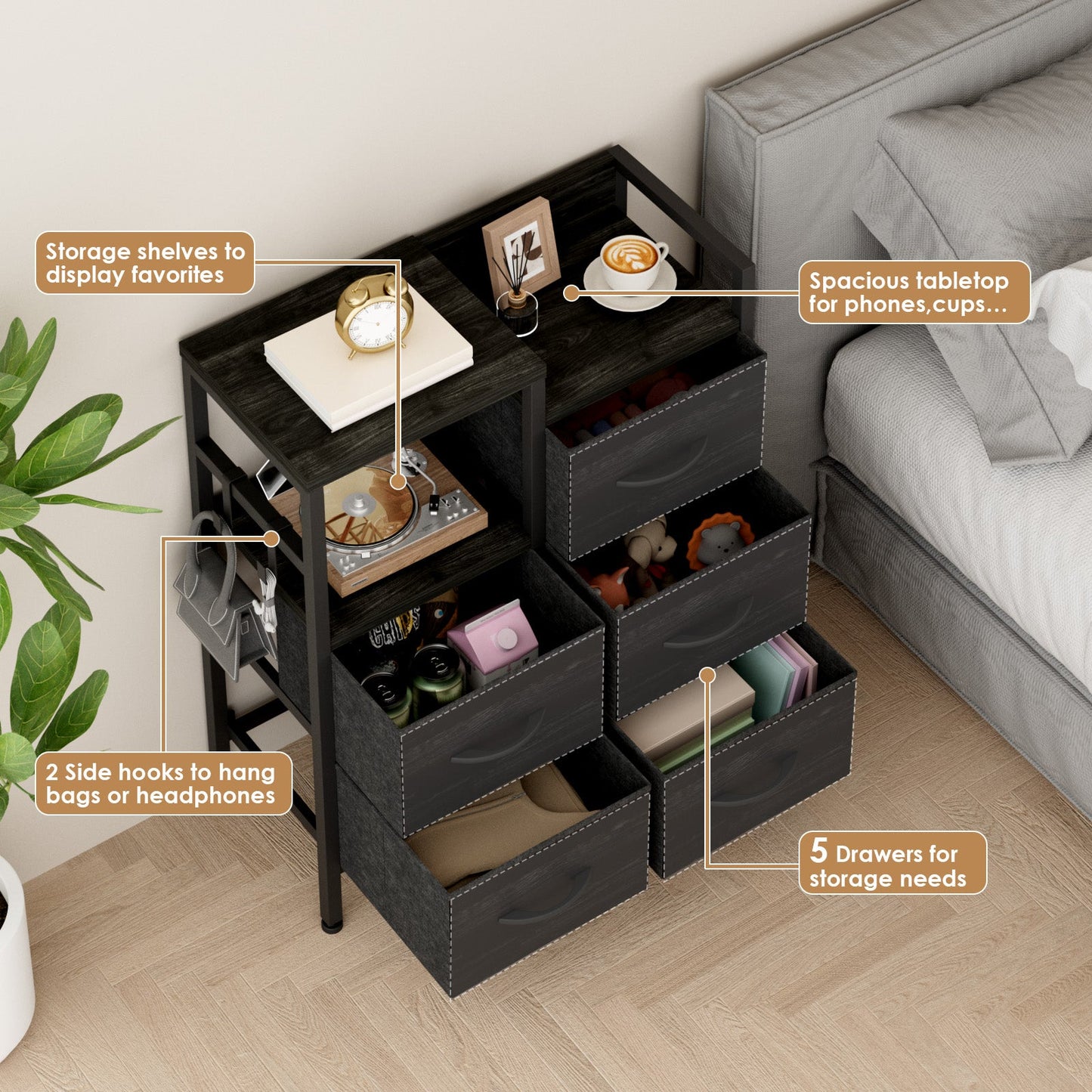 Advwin Chest of 5 Drawers Storage Cabinet