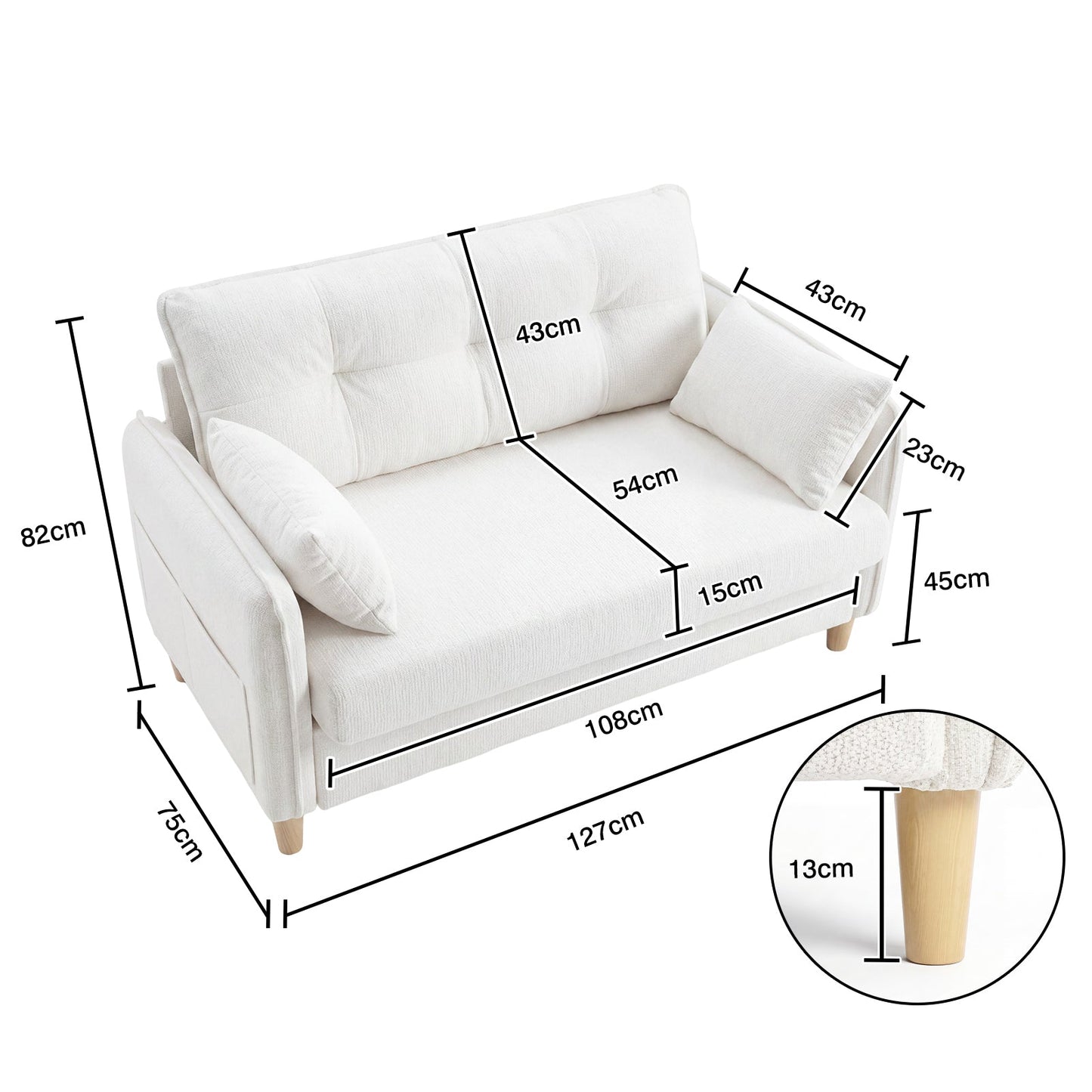 Advwin Loveseat Sofa 127cm 2-Seater