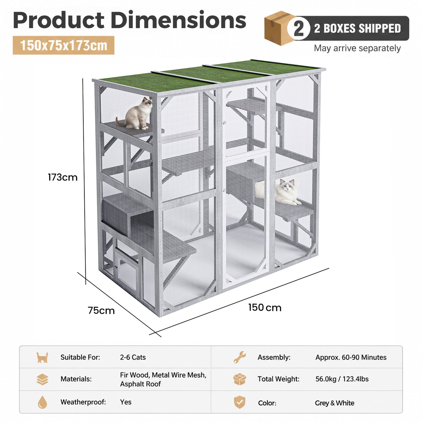 Advwin Outdoor Walk-in Cat Catio Enclosure w/ Asphalt Roof