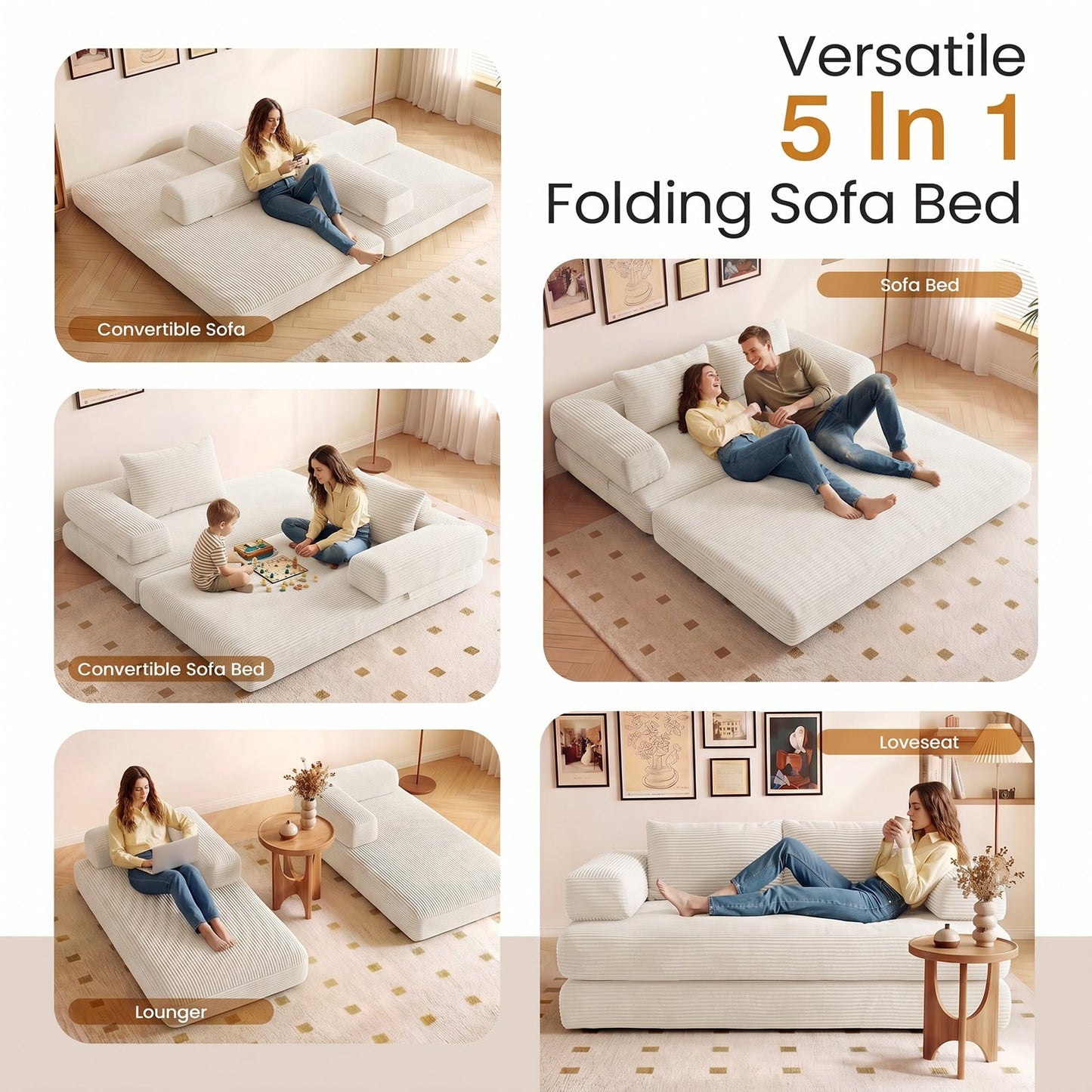 Advwin Folding Sofa Bed Convertible Floor Loveseat Sofa