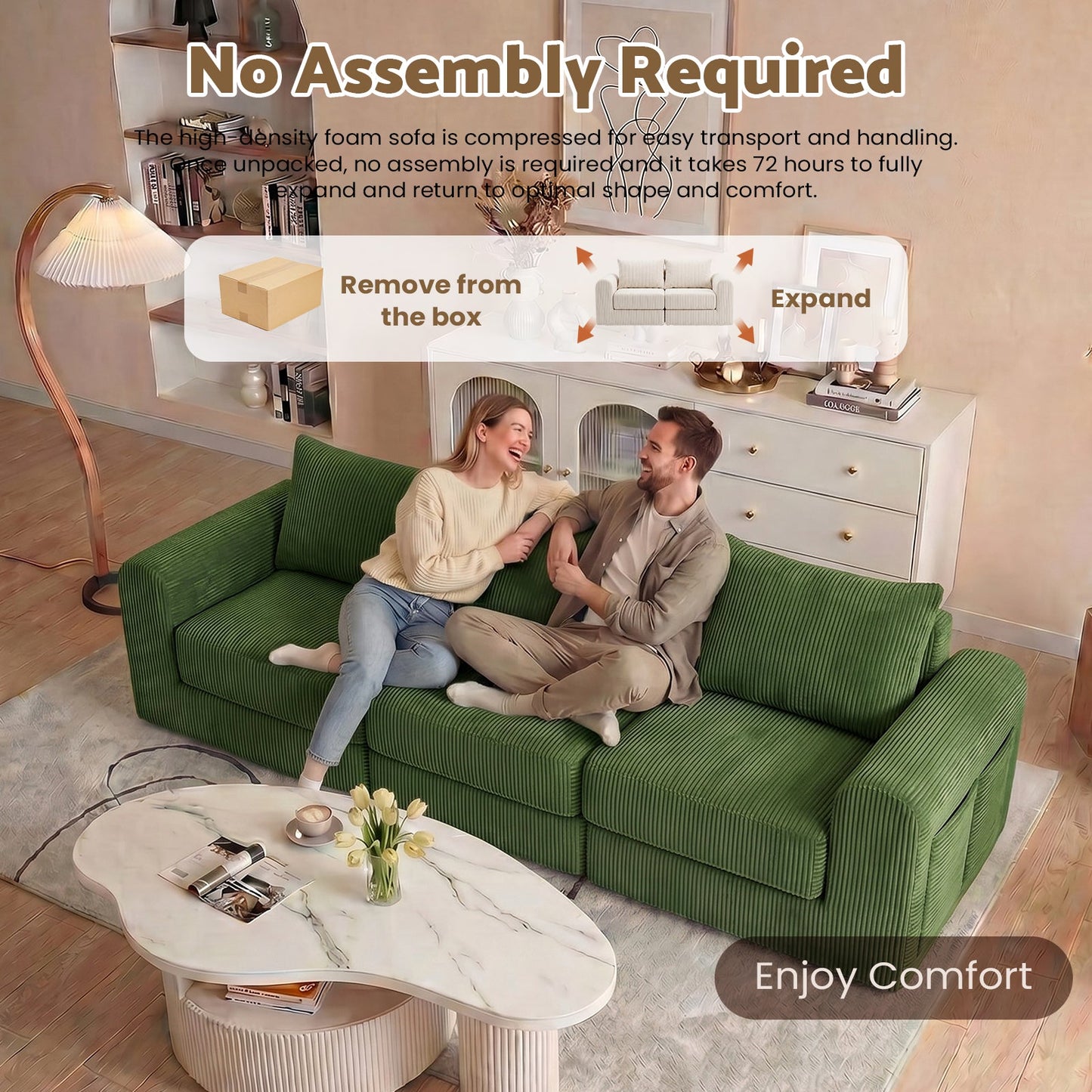 Advwin 235cm Corduroy 3-Seater Modular Sofa Bed
