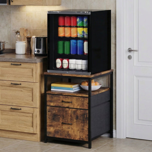Advwin Mini Fridge Stand with 2 Drawers and Open Shelf