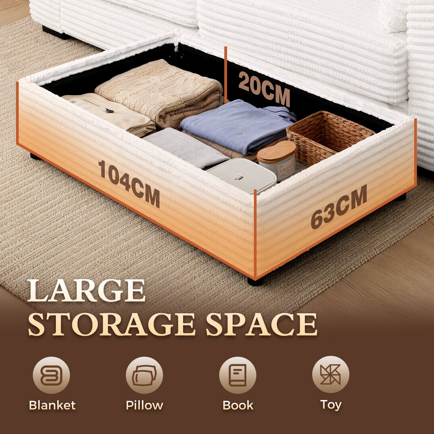 Advwin 228cm L-Shaped Modular Cloud Sofa w/ Storage Ottoman