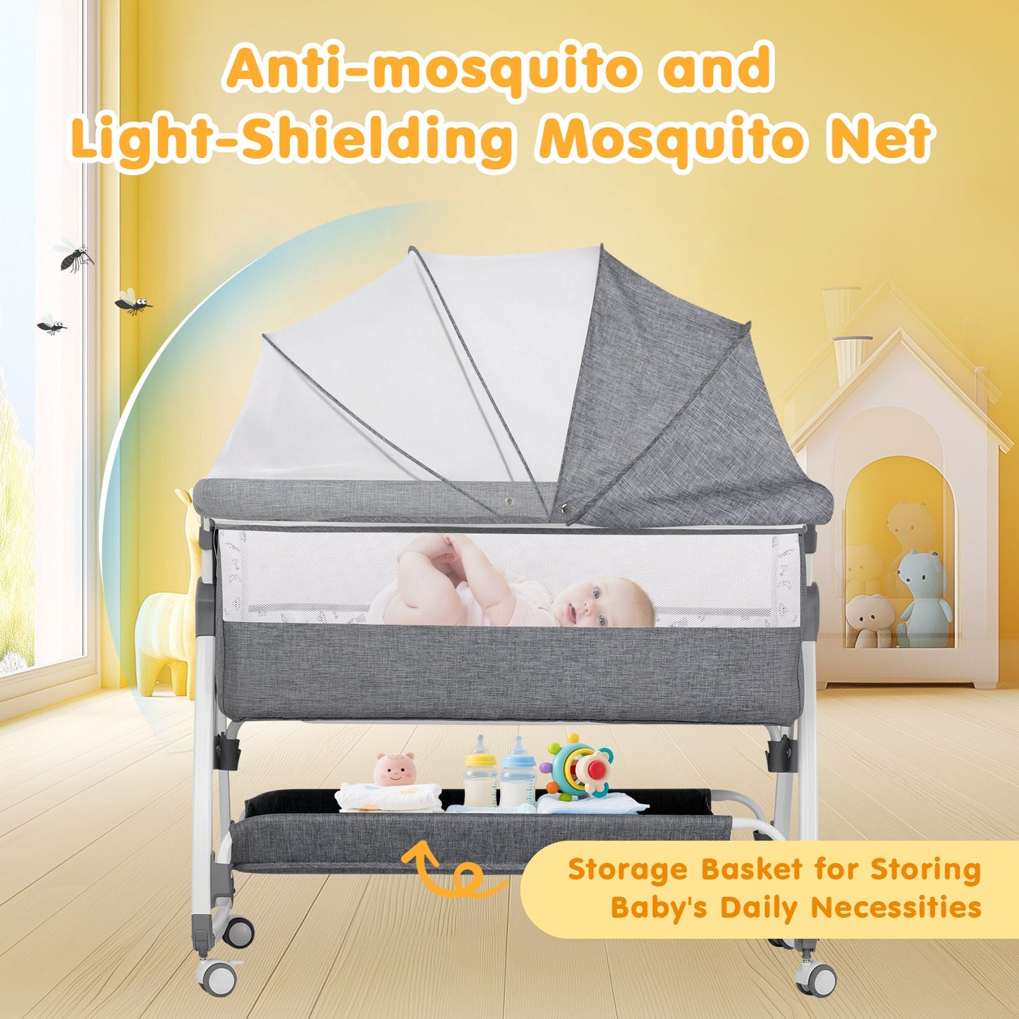 Advwin 3 in 1 Baby Bassinet 6 Height Adjustable