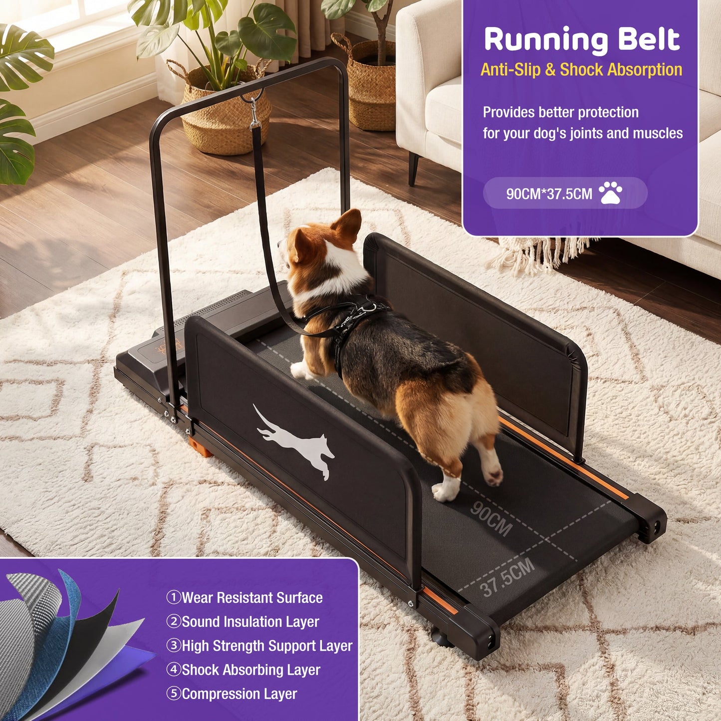 Advwin Dog Treadmill w/ 6° Incline & Adjustable Speed