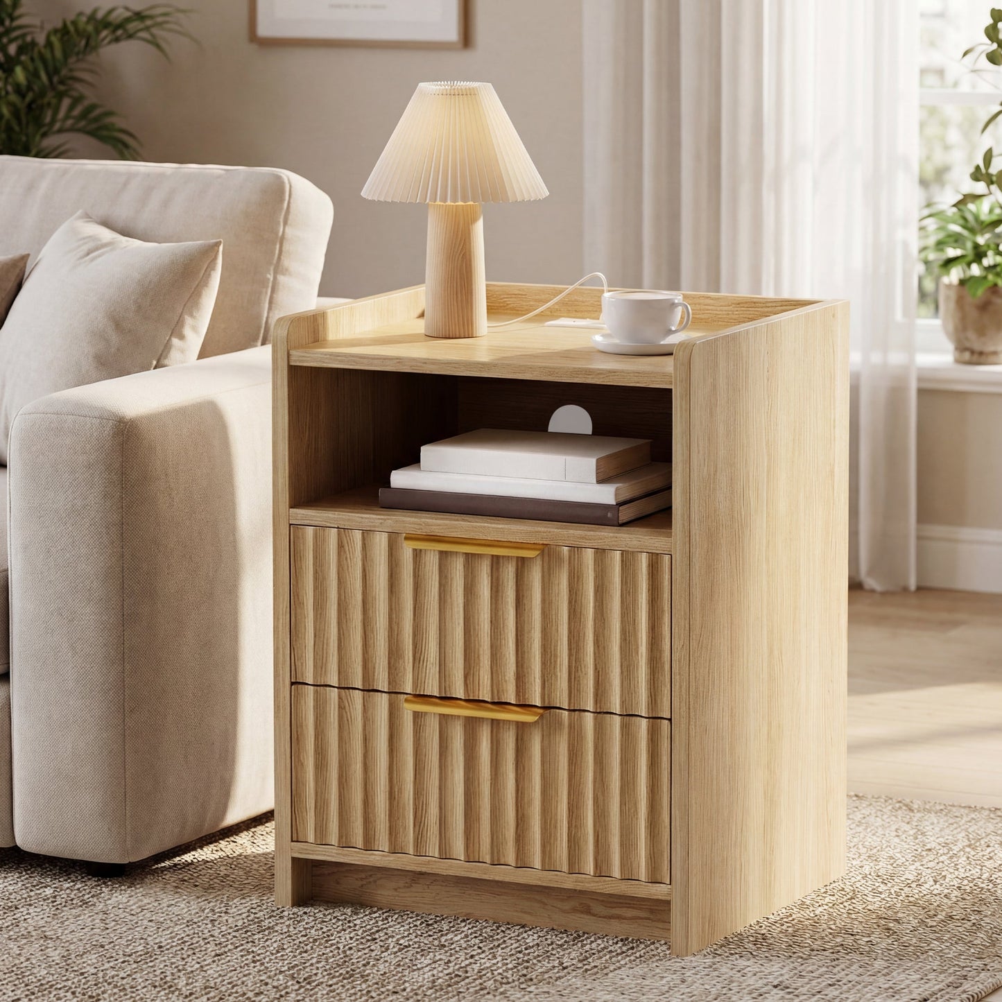 Advwin Set of 2 Bedside Table with Charging Station