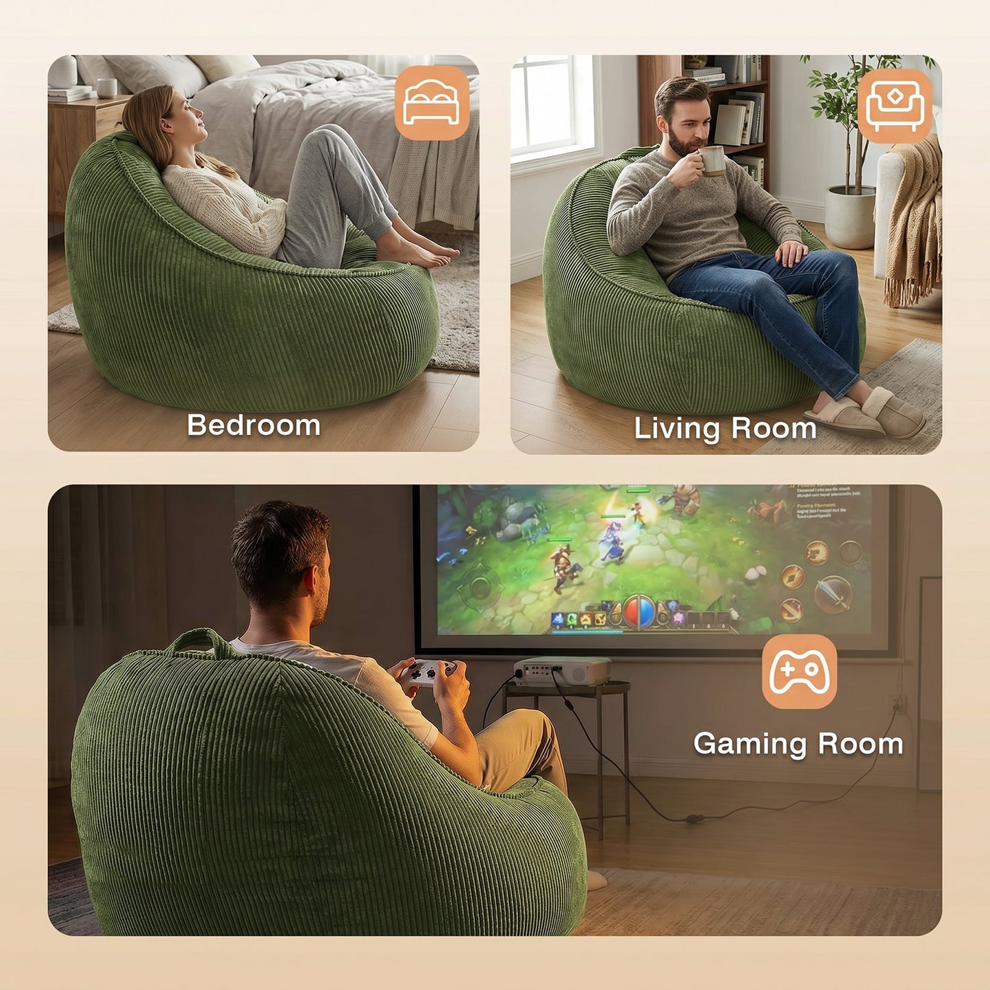 Advwin 90*92cm Corduroy Beanbag Sofa with Backrest