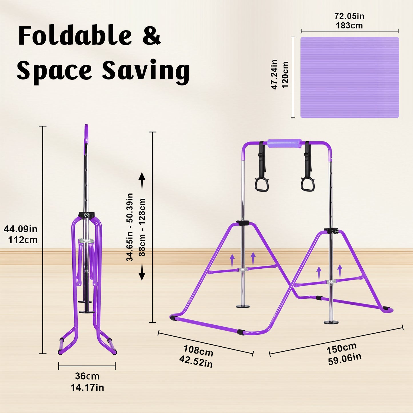 Advwin Kids Gymnastics Bar with Swing & Mat & Rings