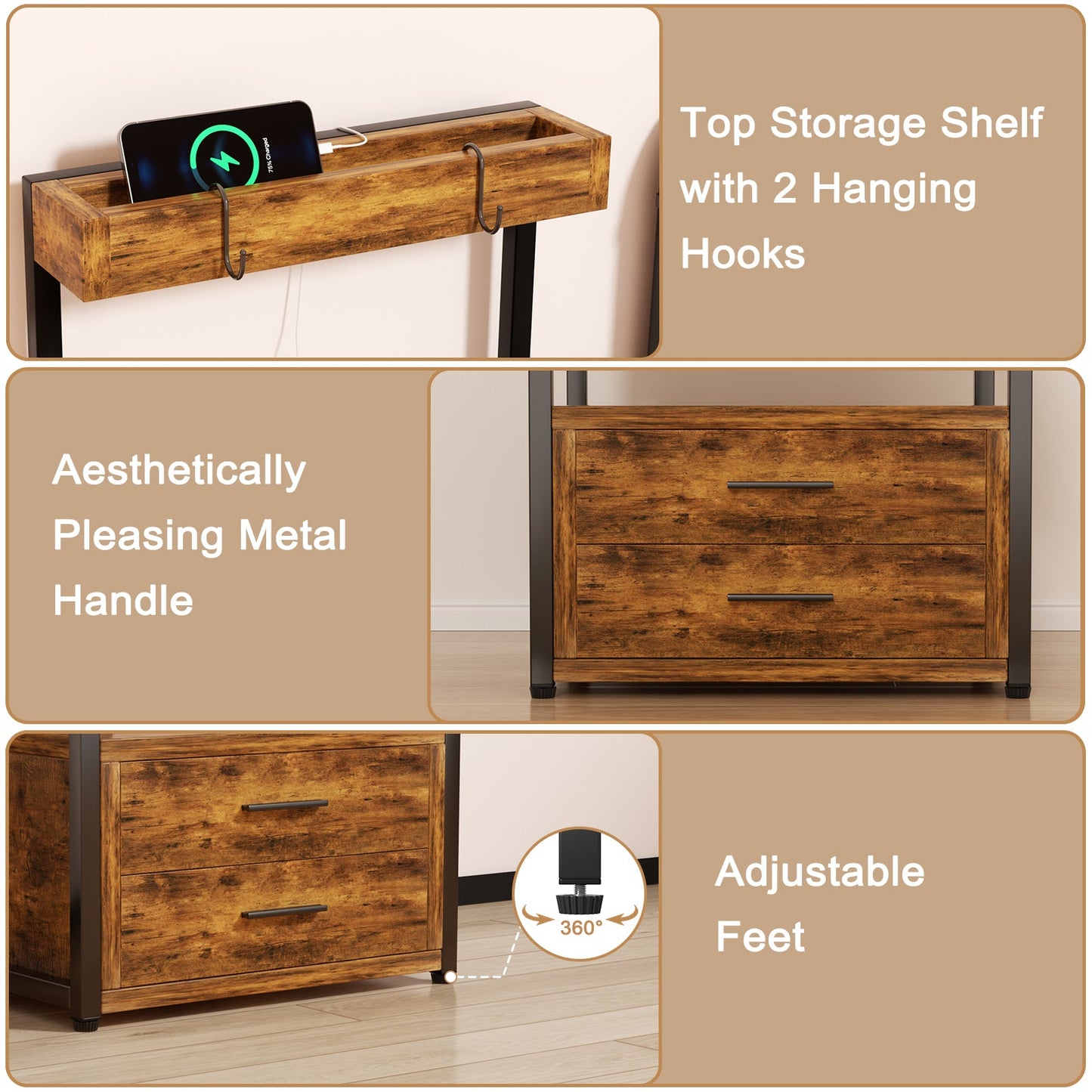 Advwin Bedside Table with Charging Station