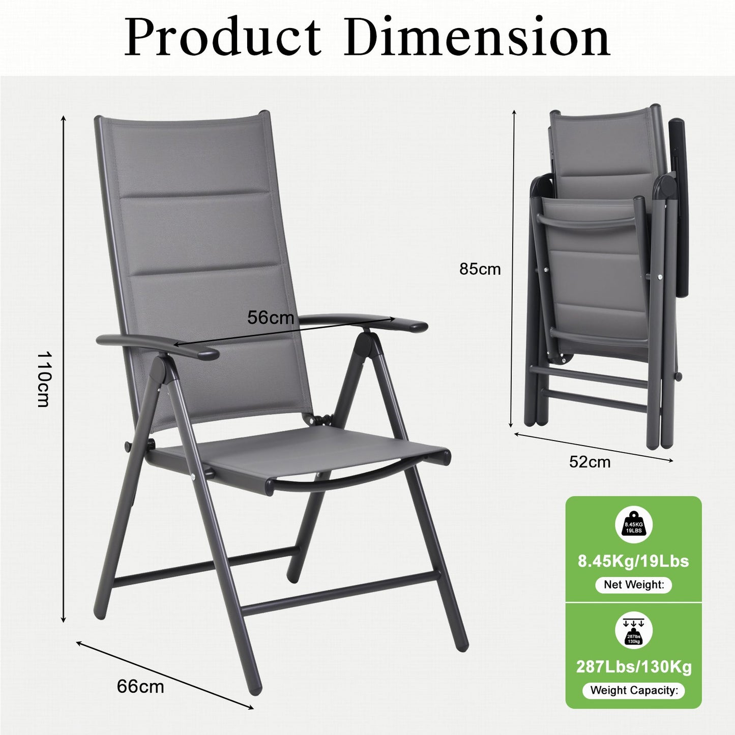 Advwin Folding Patio Chairs Set of 2 w/ Adjustable Backrest