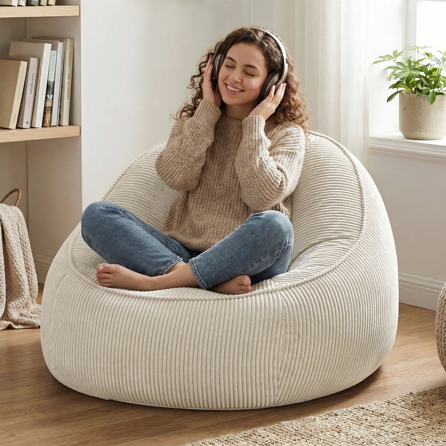 Advwin 90*92cm Corduroy Beanbag Sofa with Backrest