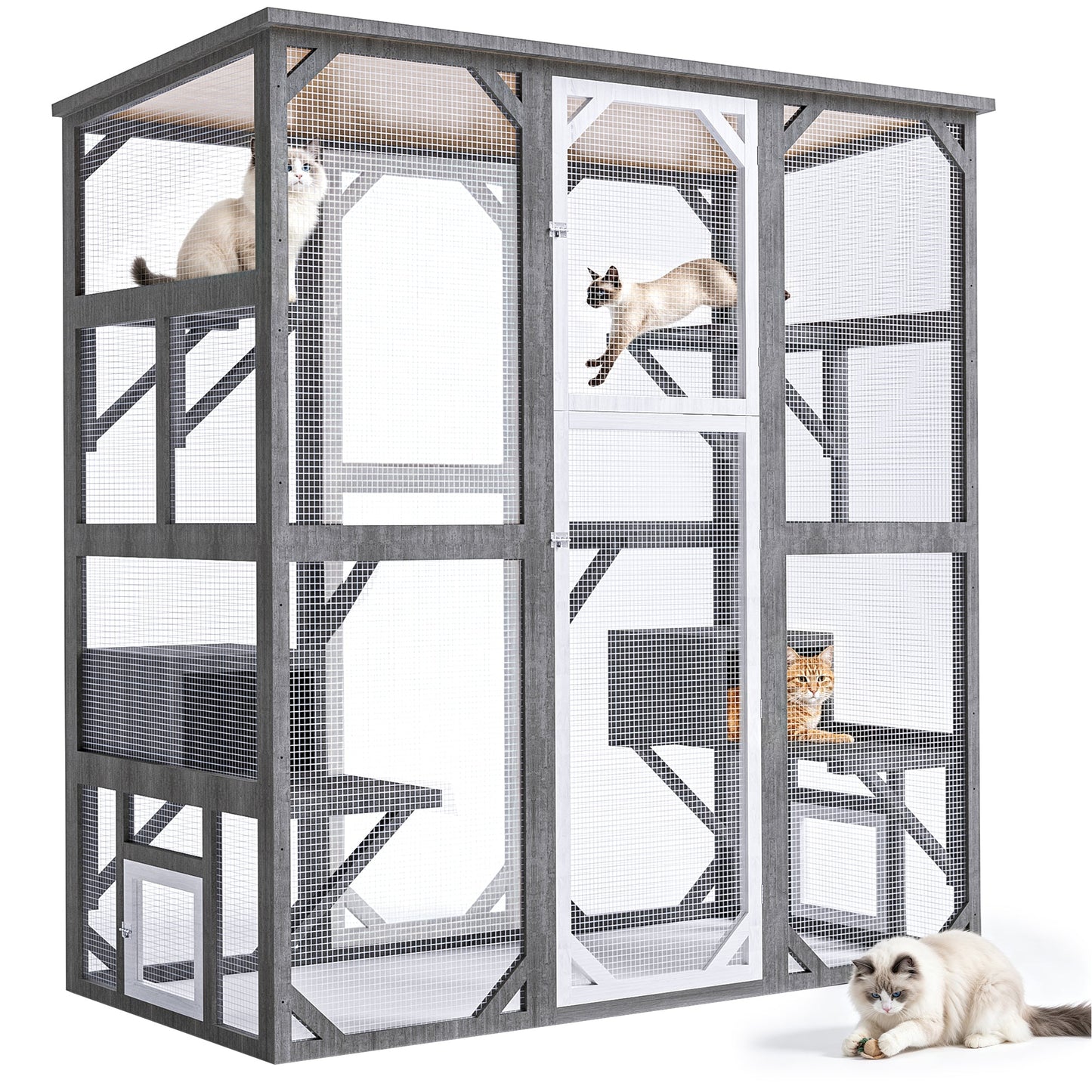 Advwin Outdoor Walk-in Cat Catio Enclosure w/ Asphalt Roof