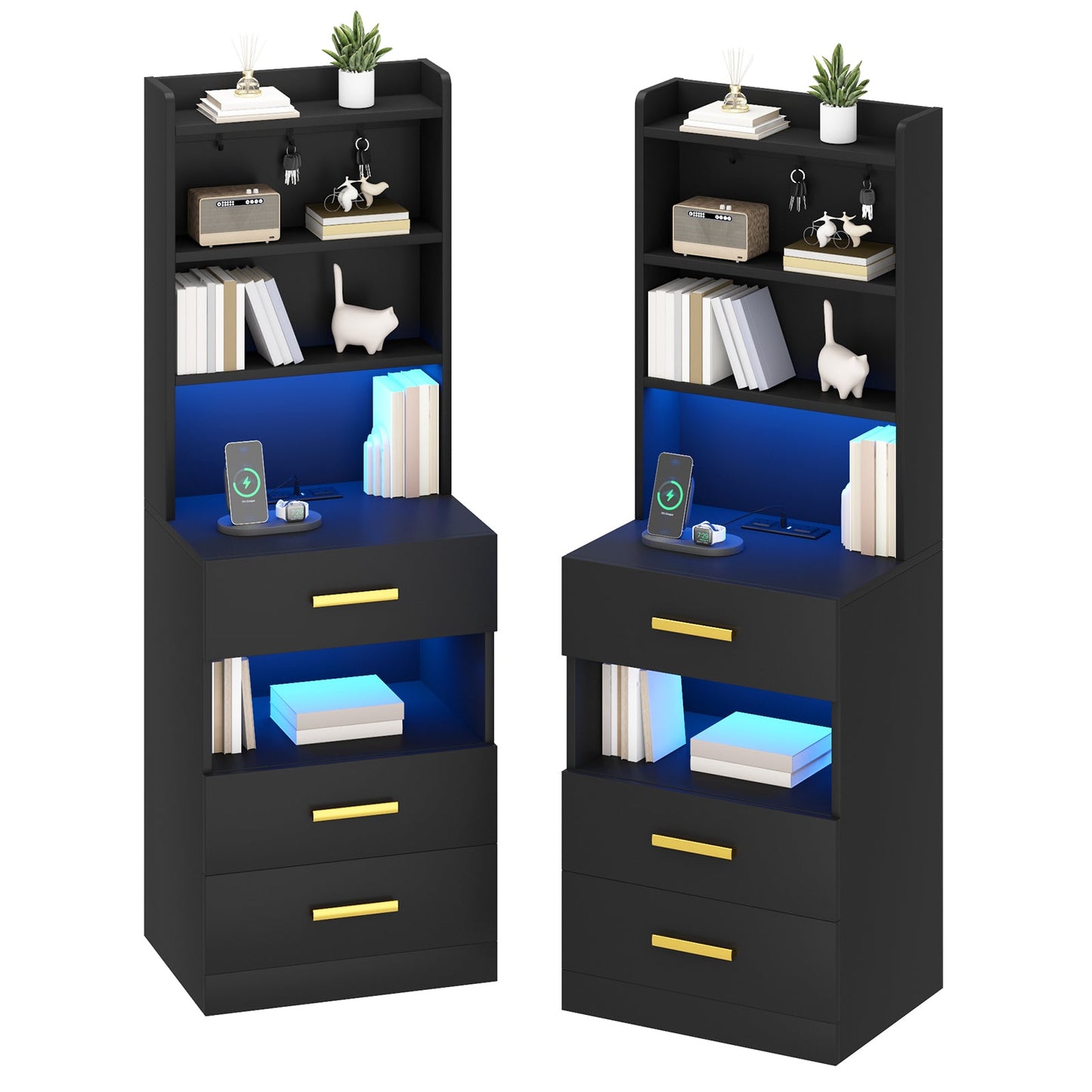 Advwin Tall Bedside Table with Charging Station