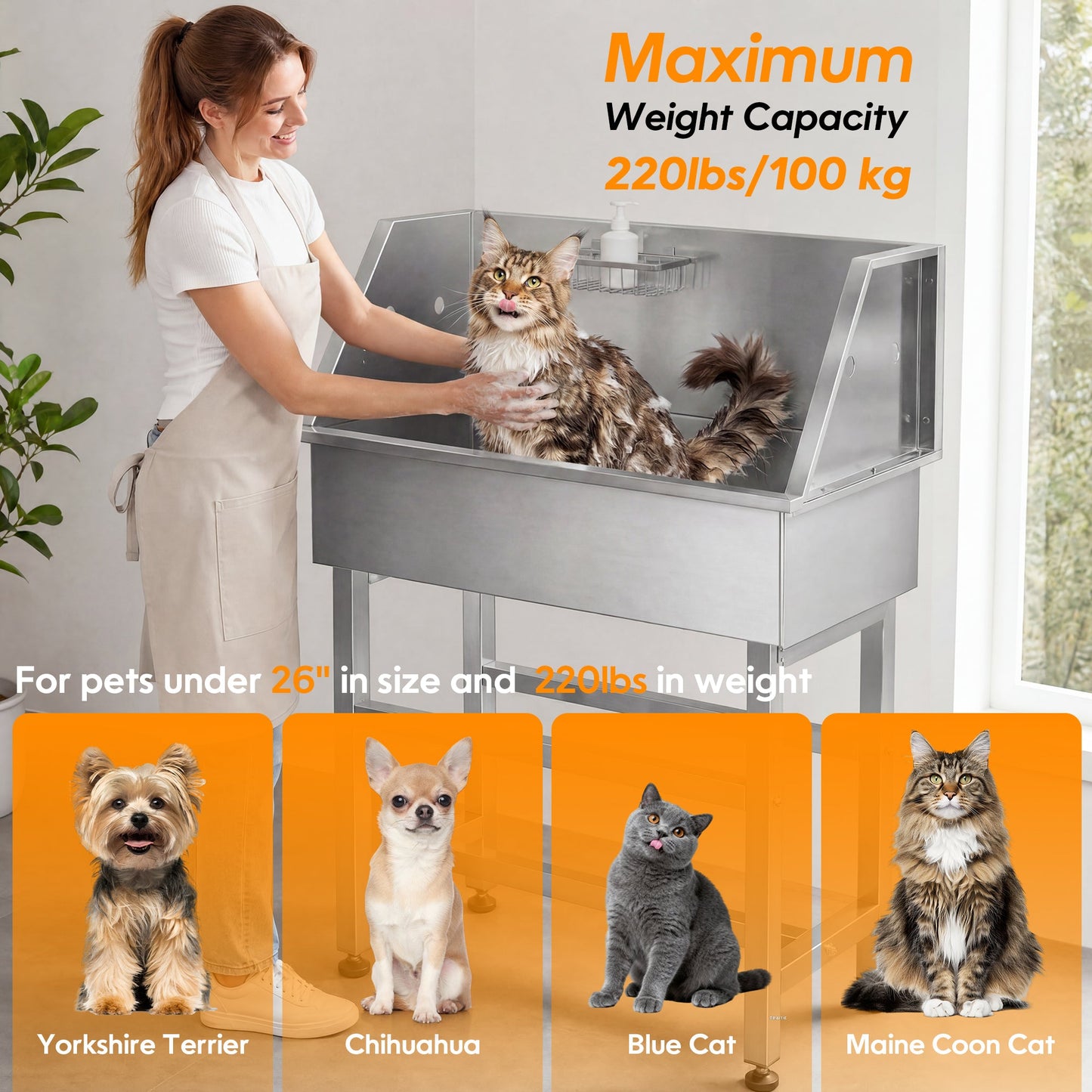 Advwin 34" Stainless Steel Dog Grooming Bath Tub