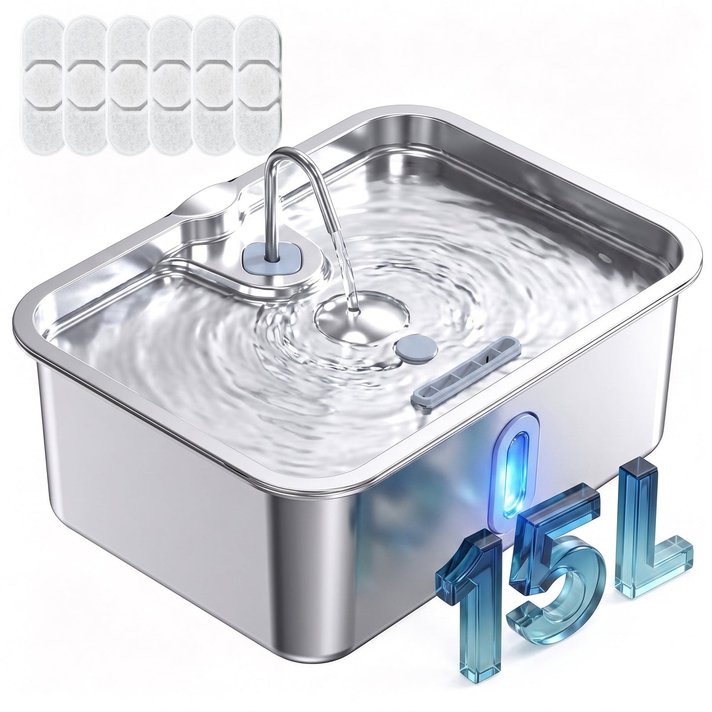 Advwin 15L Stainless Steel Dog Water Fountain w/ 6 Filters