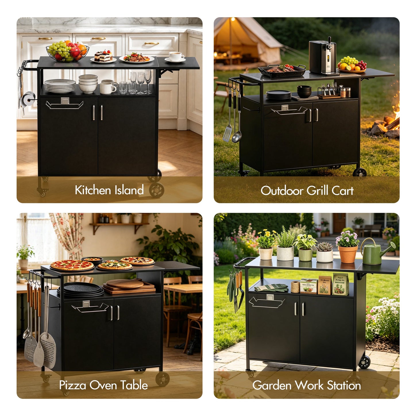Advwin Mobile Kitchen Island with Foldable Side Table
