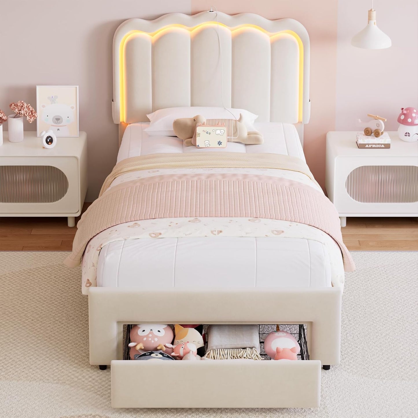 Advwin LED Bed Frame with Adjustable Headboard King Single