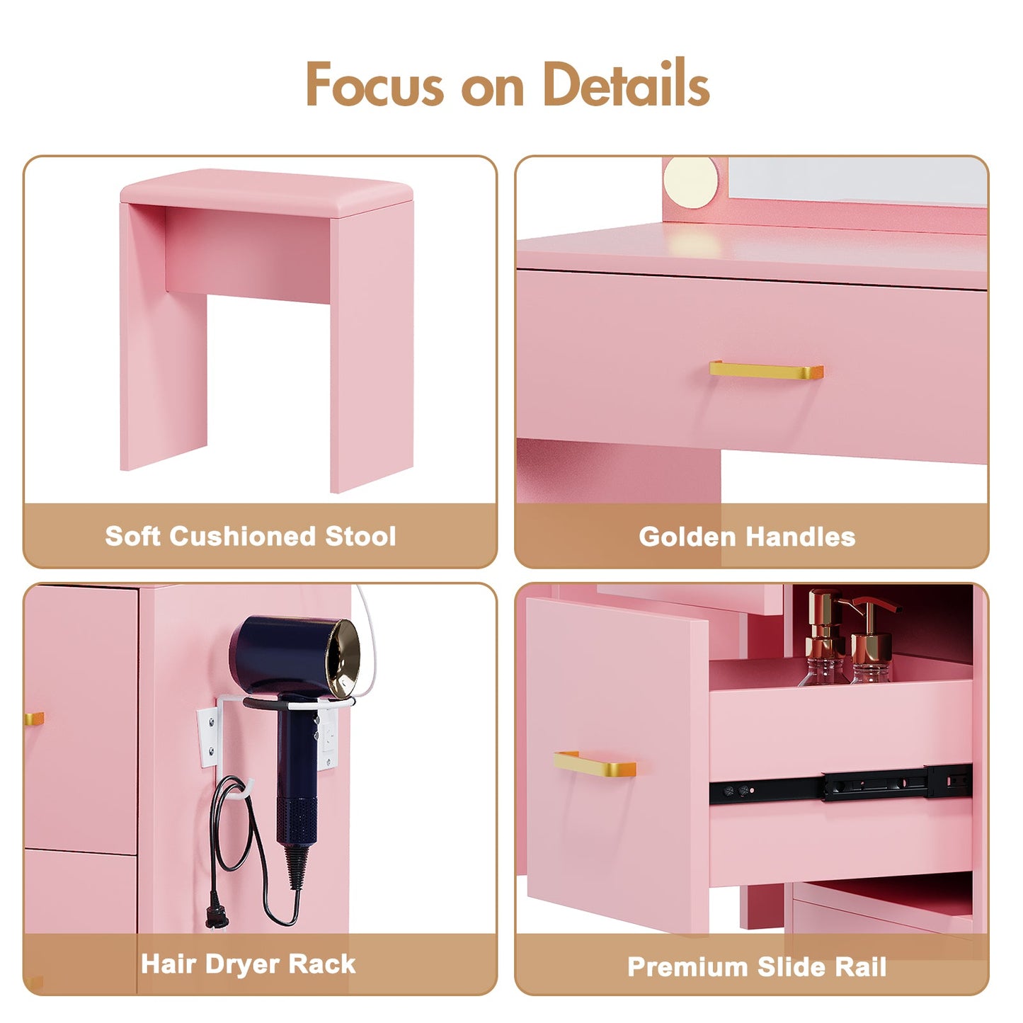 Advwin Dressing Table with Mirror and 11 Light Bulbs