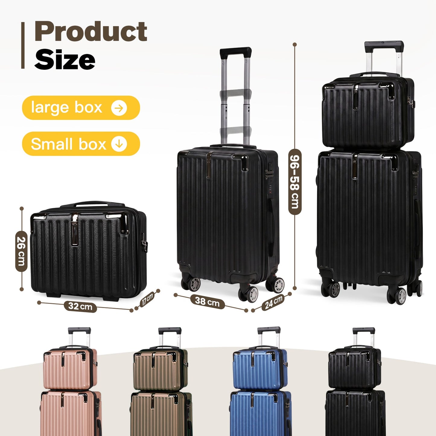 Advwin 20"+14" Hardshell Luggage Set with Power Bank Pocket