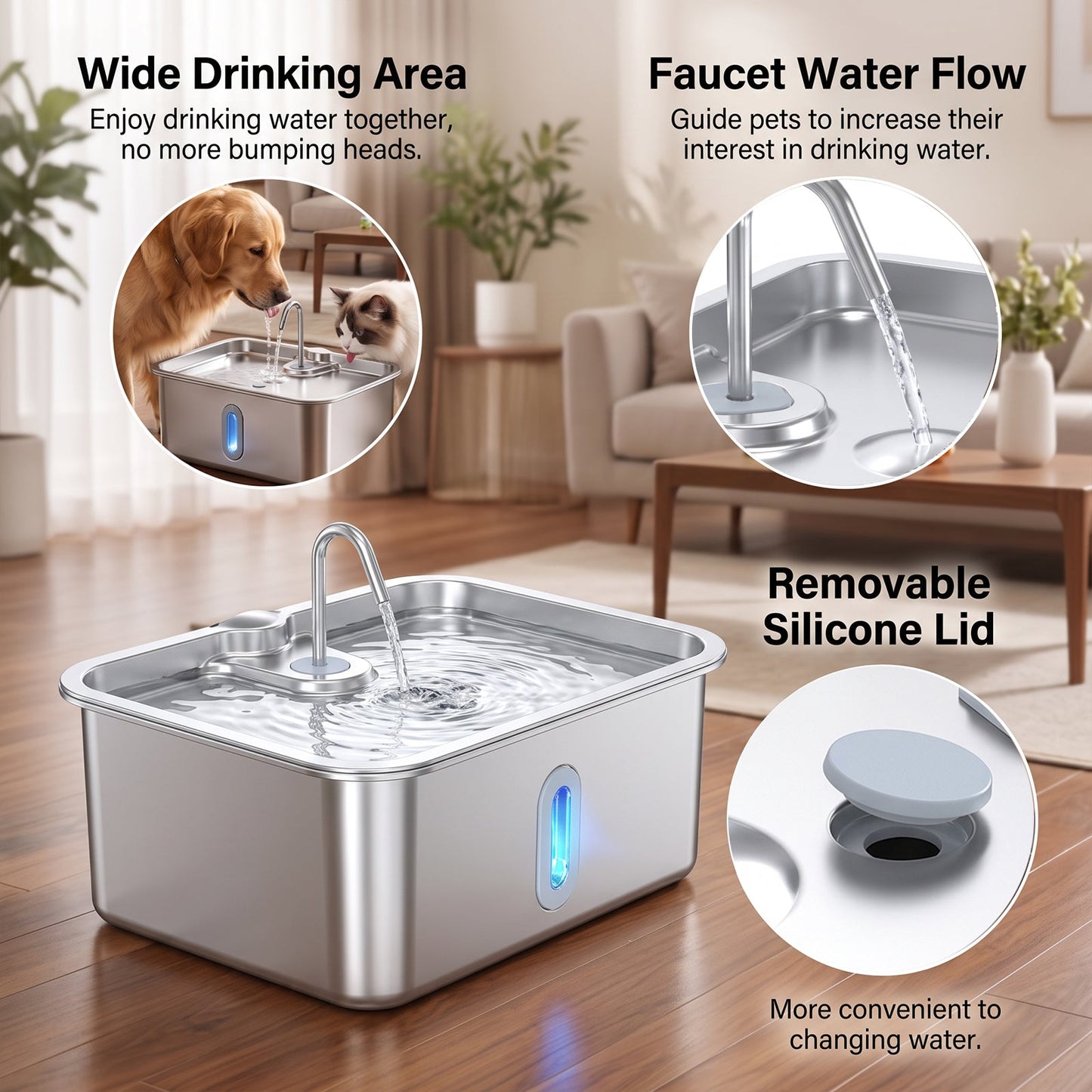 Advwin 15L Stainless Steel Dog Water Fountain w/ 6 Filters